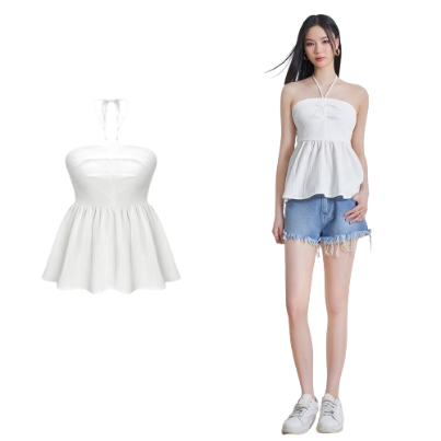 Lovito Women Lace Up Pleated Sleeveless Cami Top L64AD027 (White)