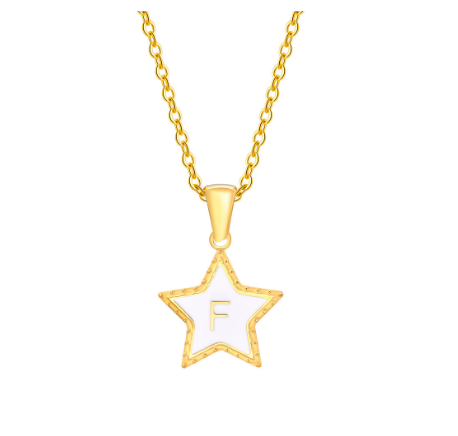 Vnox A-Z Letter Star Shope Pendant Necklace for Women,18K Gold Initial Stainlss Steel Jewelry Accessories Gift F
