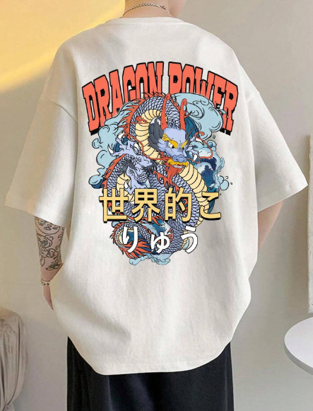 Manfinity EMRG Men T-Shirts Oversize Crew Neck Drop Shoulder Short Sleeve Graphic Tee Dragon Casual Summer Polyester