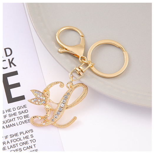 Exquisite Elf Letter Metal Keychains Luxury Gold Color Rhinestone Alphabet Keyrings For Men Women Handbag Ornaments Gifts L