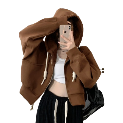 Lovito Women Contrast Binding Zipper Coat LNA34102 (Coffee)