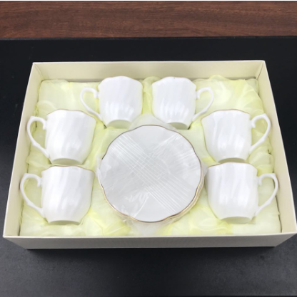 Dailyhome Ceramic White Coffee Cup Saucer Gift Box Set Bone China Tea Cups Saucers (12 PCS)