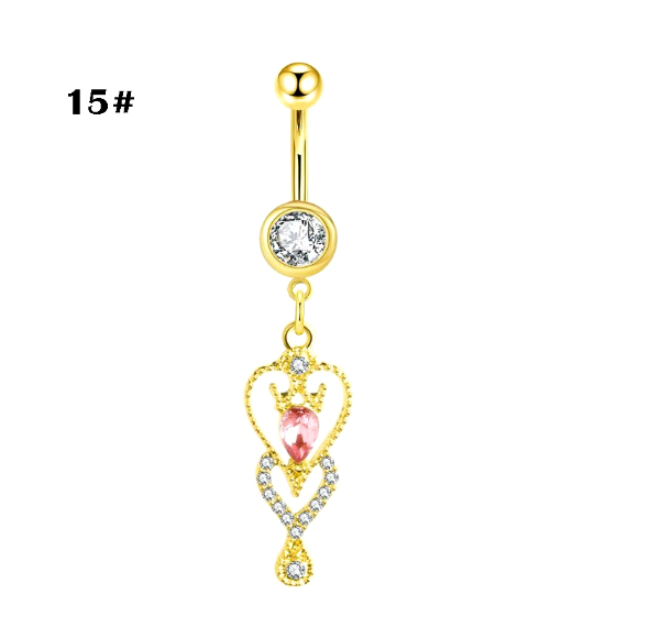 Gold Belly Button Ring with Diamonds and Zirconia Belly Button Clasp Piercing Belly Button Nail