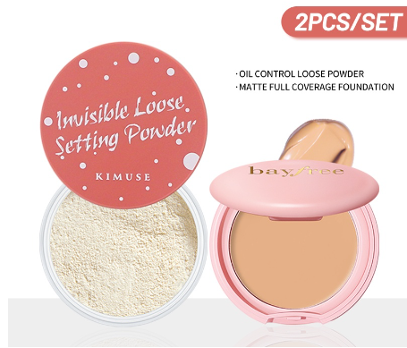 KIMUSE Waterproof Oil Control Loose Powder + 4 Color Matte Full Coverage Hydrating Oil Control Concealer Set