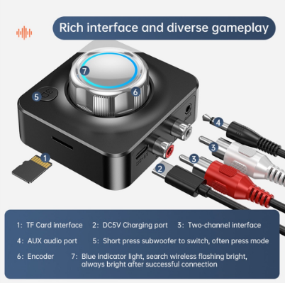 Bluetooth 5.0 Audio Receiver 3D Stereo Music Wireless Adapter TF Card For Car Kit Wired Speaker Headphone