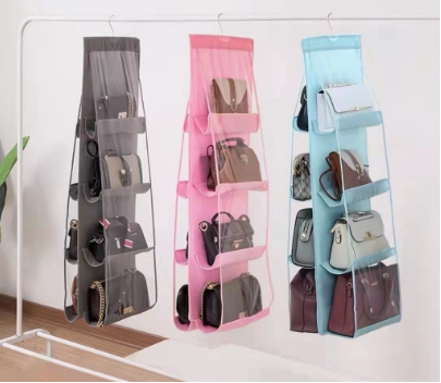 6 Pocket Large Clear Purse Handbag Hanging Storage Bag Rack COD