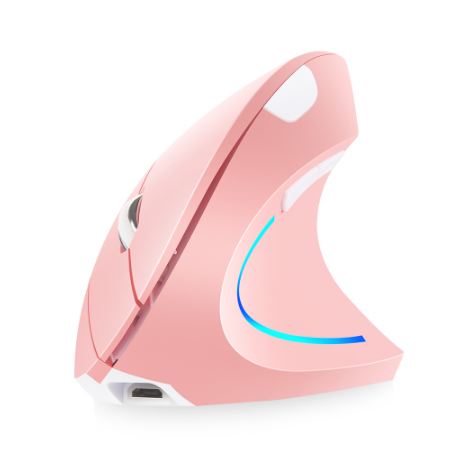 Ready in stock 2.4G Wireless Vertical Mouse Rechargeable Upright Ergonomic Mouse 3 Adjustable DPI Levels RGB Flowing Light Plug N Play, Pink