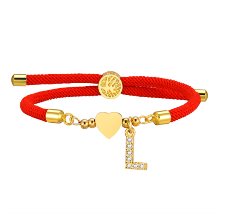 Vnox Zircon Cubic A-Z Initial Letter Women Bracelet Tree of Life Adjustable Red Rope Bracelet for Women Jewelry Gift L