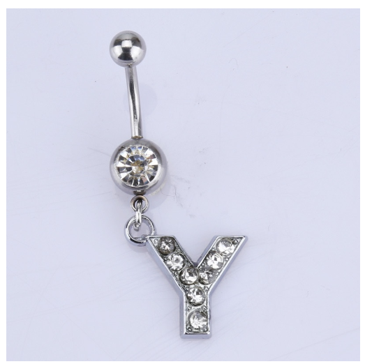 26 Letter A To Z Style Charm Stainless Steel Body Piercing JewelryCrystal Rhinestone Navel Belly Button Ring Y