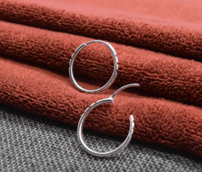 Italy Sterling Silver Hoop Loop With Cut Design Earring