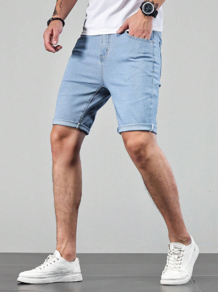 Manfinity Homme Men's Slim Fit Cuffed Denim Shorts