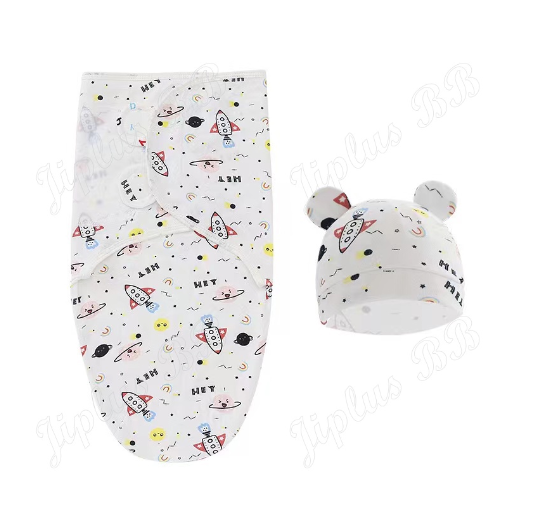 Newborn Baby Muslin Swaddle Blanket Hat Set Swaddle Bedding Wrap Blanket Baby Swaddling S64