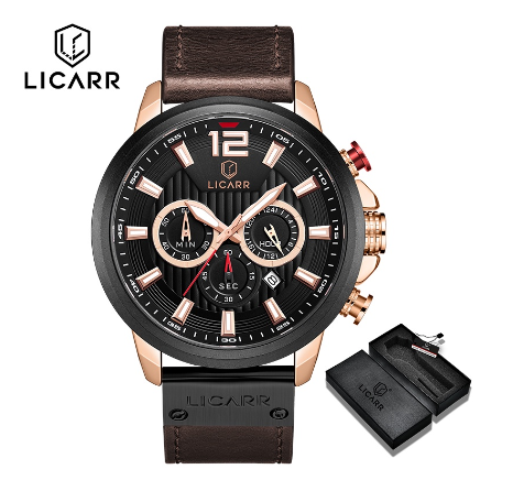 LICARR Men's Watches Top Luxury Fashion Brand Casual Chrono Calendar Sport Business Men Watch Waterproof 9501 ROSEGOLD BLACK
