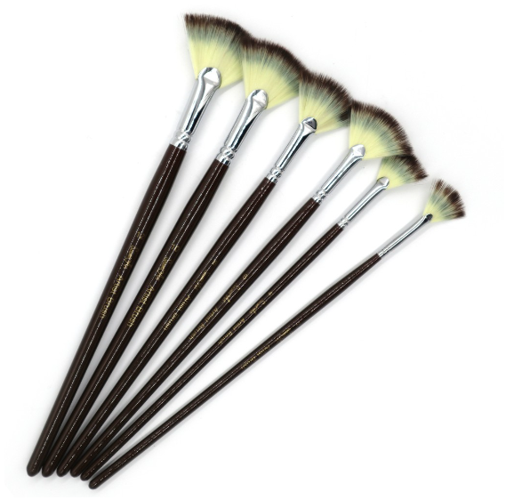 SeamiArt 6 Pcs. Fan Shape Nylon Hair Acrylic Watercolor Oil Painting Brush Set