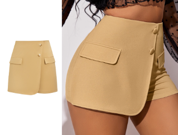 Lovito Women Casual Plain Asymmetrical Fake Pocket Button Shorts LBE04060 Khaki