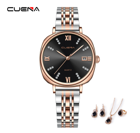 CUENA Original Women Watches Stainless Steel Waterproof Unique Creative Small Dial Fashion Casual Business Sports Quartz Analog Watch SILVER ROSEGOLD BLACK