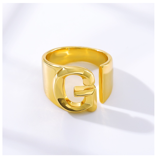 Maxzone Fashion Adjustable Open Gold Initial Rings For Women Stainless Steel A-Z Letter Ring Ladies Meaningful Wedding Jewelry Gift G