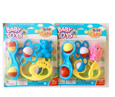 Baby Rattles Teether Glue Non-toxic Plastic Colored Rattles Jingle Bell Toys 4pcs / set