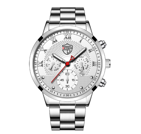 Men's Watch Sale Men's Waterproof Business Quartz Wristwatch Relo Ng Kalalakihan STEEL SILVER WHTE