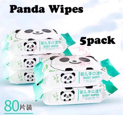 5 Pack Cutie Panda Organic Baby Wipes With Aloe Vera Cleansing Extract 80 pcs per pack