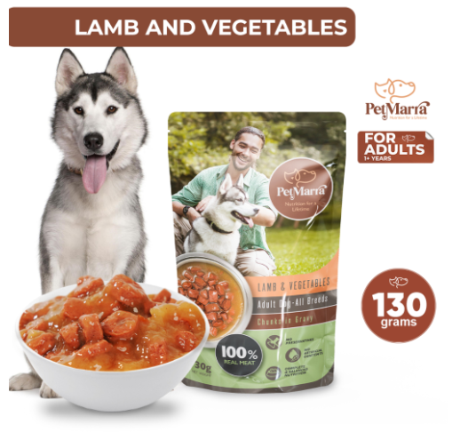 PetMarra Adult Dog Wet Food Pouch Chunks in Gravy Lamb and Vegetables 130g