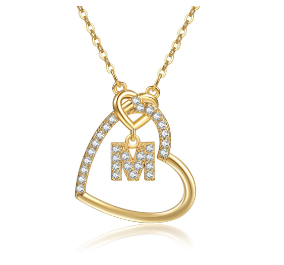 A-Z Letter Necklaces Fashionable Heart Pendant Accessories Women's Necklace M