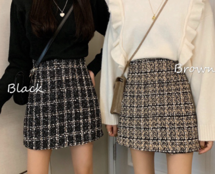 Korean High Waist Slim Skirt Retro Plaid Mini Skirt For Women Tweed Skirt