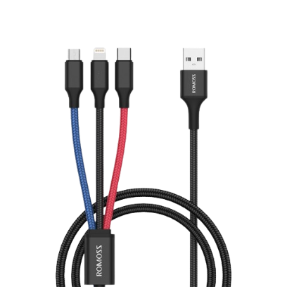 Romoss CB25N 1,5M Nylon 3 in 1 Charging Cable 2.4A USB to Lightn ing/Type C/Micro Cable