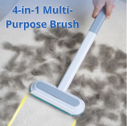 4-in-1 Multi-Purpose Brush with Long Handle for Efficient Cleaning of Glass, Pet Fur, Household Item