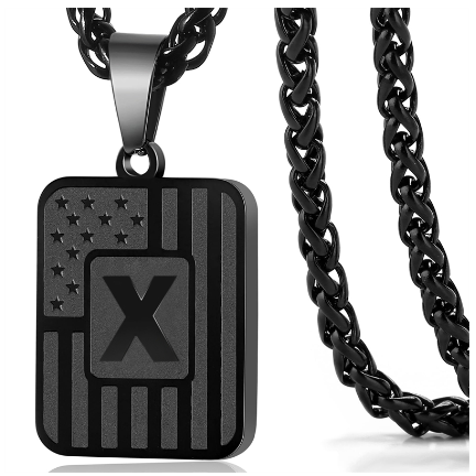 Gun Black 26 Letter Square Plate Stainless Steel Pendant Necklace Fashion Men's and Women's Jewelry Wholesale X