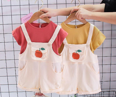 Baby Girls Baby Sling Short-sleeved Summer Baby Children's Clothing Summer Suit Orange Short Sleeve Set Girl Clothing