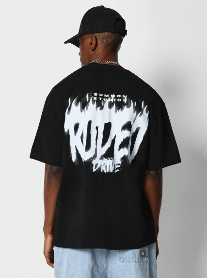 SUMWON Tee With Flame Text Graphic Print