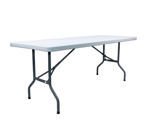 SUMO St-7230s 6ft White Rectangular Plastic Table Solid Top With Foldable Steel Legs 72x30 Inches
