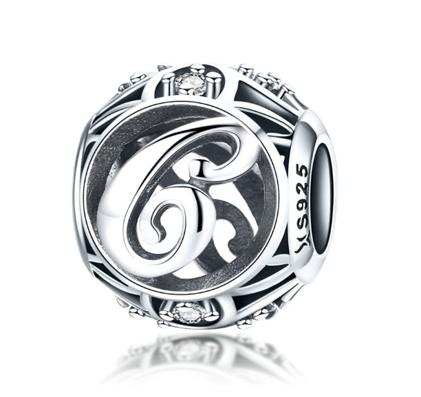 Bamoer 26 Letters A to Z Charm Sterling Silver 925 Bead For Bracelet & Necklace DIY Fashion Accessories C