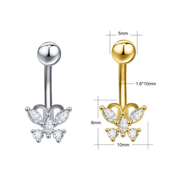 Silver Crystal Navel Rings Stainless Steel Belly Button Rings Gold Anti Allergy Flower Navel Piercings 10