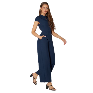 Lovito Women Casual Plain Corset Jumpsuit LBA05125 (Blue)