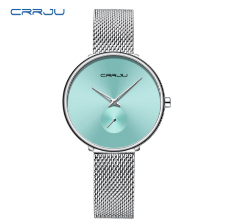 CRRJU Women's Watch Top Luxury Brand Fashion Business Analog Quartz Stainless Steel Waterproof 2165 X SILVER GREEN