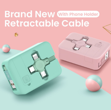 Retractable 3 in 1 Macaron Fast Charging Cable With Type-C/Micro USB Charging Port and Phone Stand