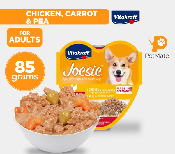 Vitakraft Joesie Adult Dog Wet Food Tray Chicken and Carrot + Pea 85g - PetMate delicious taste