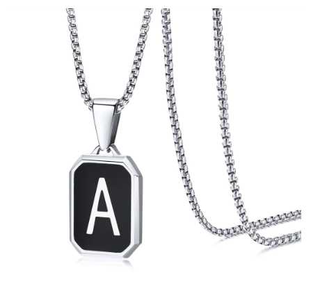 Vnox Brand Fashionable A-Z Letter Men's Necklace, Stainless Steel Simple Pendant, Non Fading Collar, Box Chain Gift Jewelry A