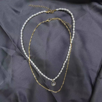 Pearl Necklace Geometric Neck Chain Metal Choker
