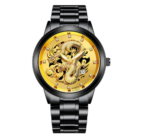 Creative Embossed Chinese Dragon High-end Business Calendar Watch Diamond-studded Steel Band Men's Quartz Watch 007