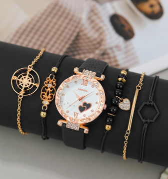 Original Waterproof Black Leather Strap Watch for Women with Bracelet