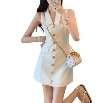 Lovito Women Elegant Plain Button Front Fake Pocket Dress LNE43537