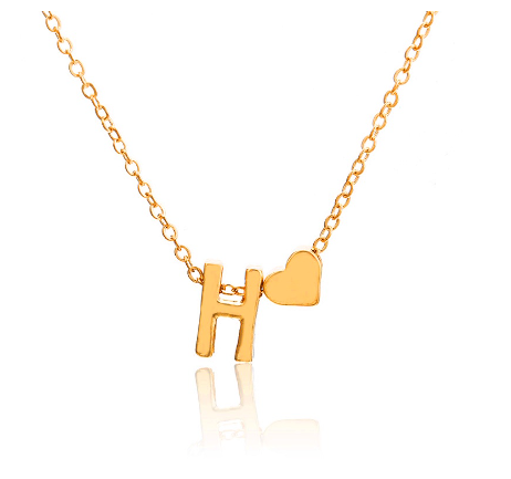 Fashion 26 Letter Pendant Necklace Peach Heart Letter Necklace Clavicle Chain Choker for Men Women Jewelry Gifts H