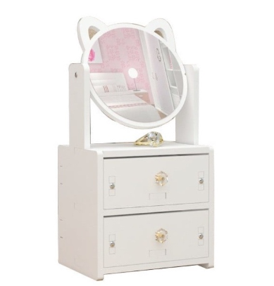 Cat Ear Makeup Mirror With Jewelry Compartment Drawer Cosmetic Organizer Table Cabinet Storage
