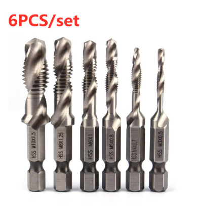 Titanium Combination Drill Tap Bit Screw Tapping Bit Tool for Drilling Tapping (M3-M10) 6Pcs