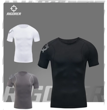 Rigorer Men's Compression Shirt for Basketball Combat Sport Tight Training Dry-fit T-Shirt Fitness Running Elastic Quick Dry Short Sleeve