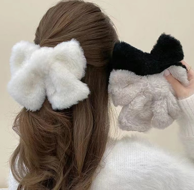 Plush Big Bow Barrette Hairpin Back Head Hair Clip Korean Furry Headdress Top Clip Hair Accessories