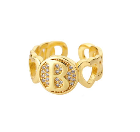 Initial Letter Open Rings For Women Aesthetic Love Heart Wedding Rings Stainless Steel Jewelry Gifts B